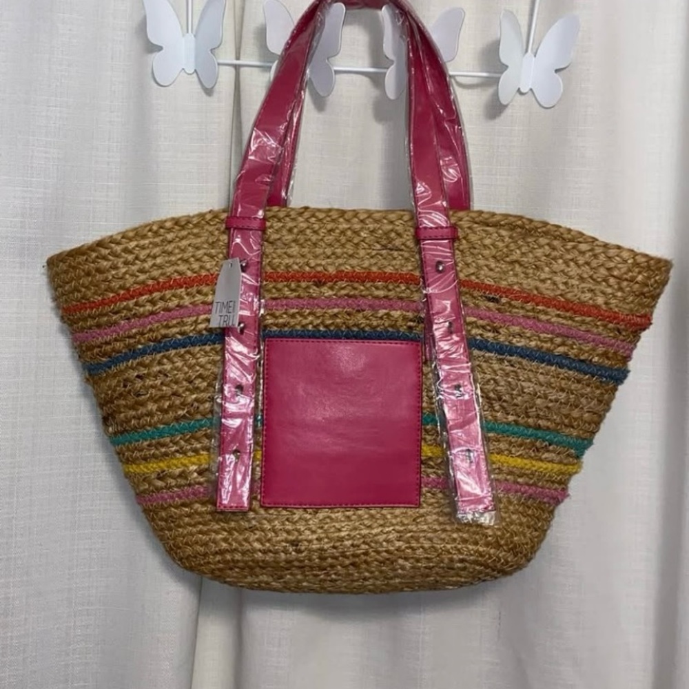Time and Tru Pink and Tan Woven Tote